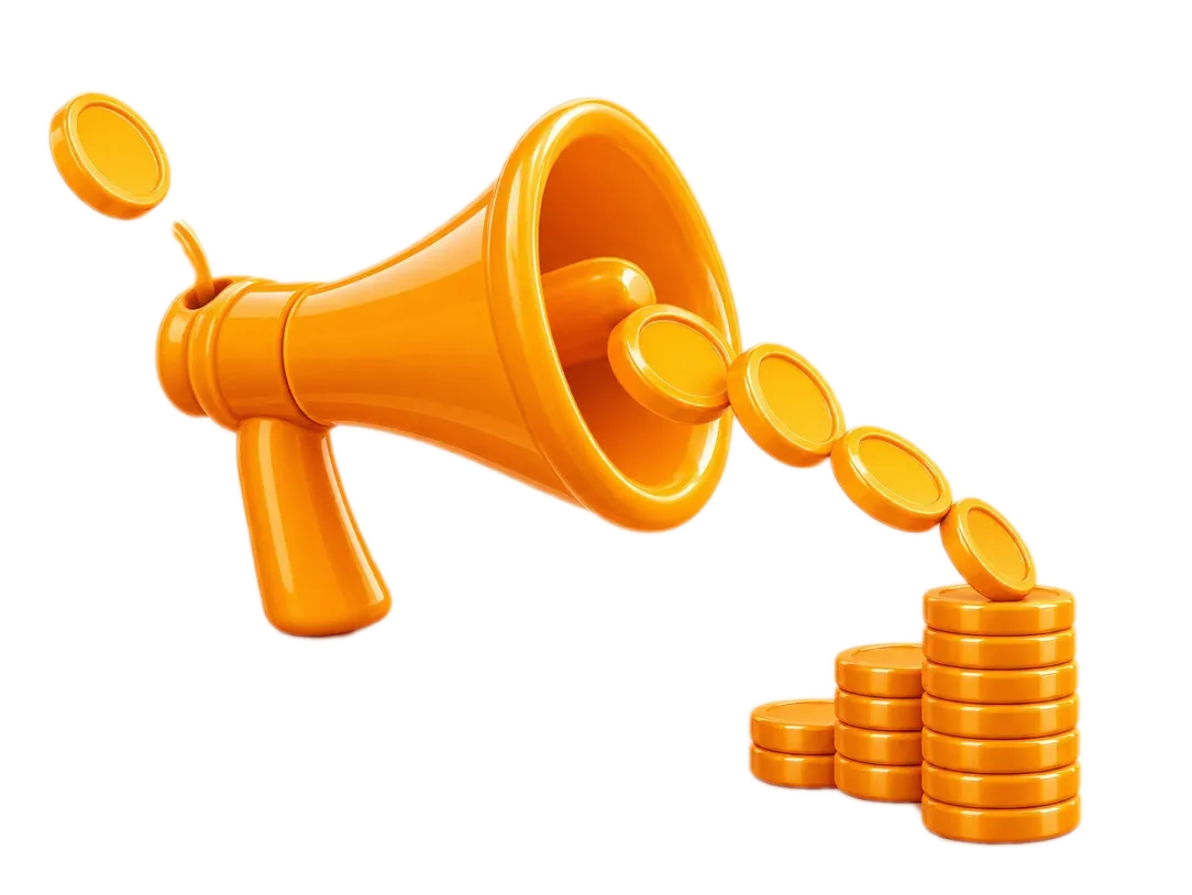 Рупор: монета входит в узкий конец, поток монет выходит на стопку